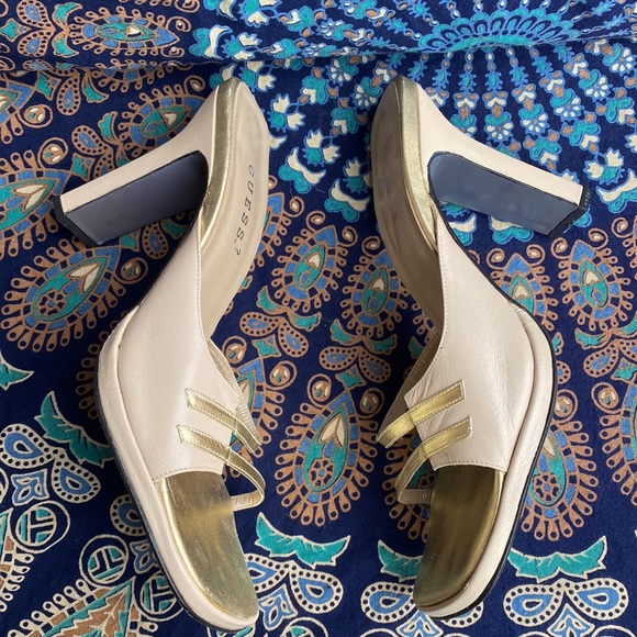 Guess Square Toe Gold Strappy Heel Sandal - Picture 5 of 11